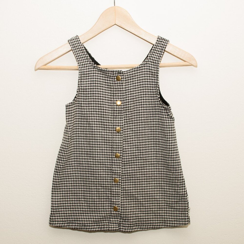 H&M Girl's Black and White Houndstooth Overall Button Front Dress